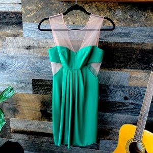BCBGMaxAzria cutout dress, 0, green + tan mesh
